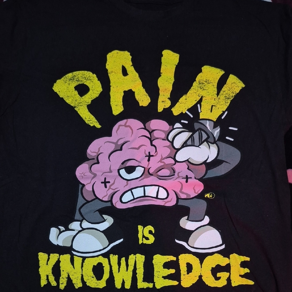 Black T-Shirt with Yellow and Pink Graphic